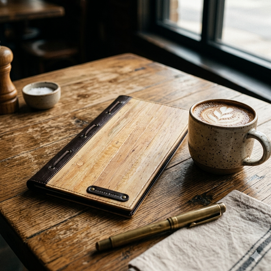 Vegan Leather Restaurant Bill Holder, Retaurant Bill Holder, Ecoingenuity Inc., Jacinto & Lirio. - Jacinto & Lirio