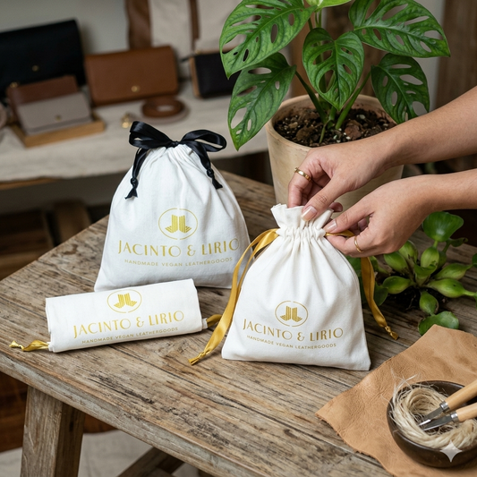 Jacinto & Lirio Canvas Drawstring Eco-Bags with Satin Ribbon