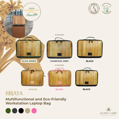 Hiraya, multifunctional and eco-friendly workstation laptop bags with various color options.