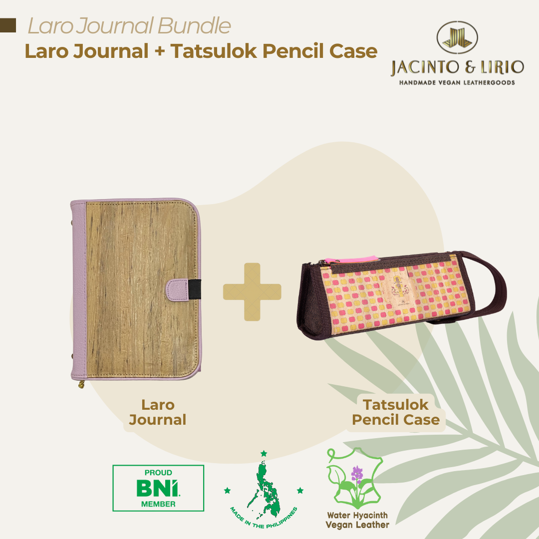 Laro A5 Traveler’s Journal Wallet and Tatsulok Expandable Rectangular Vegan Leather Pencil Case Personalized Bundle