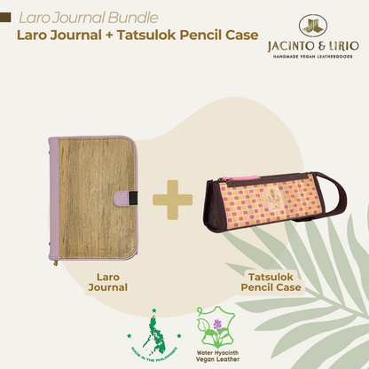 A bundle composed of a multifunctional journal in digital lavender and a chestnut expandable case exemplifying Filipino creativity and organization.