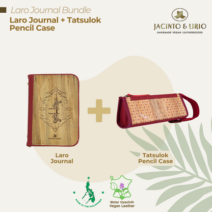A bundle composed of a multifunctional journal in cherry red and a maroon expandable case exemplifying Filipino creativity and organization.