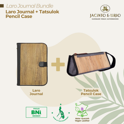 Laro A5 Traveler’s Journal Wallet and Tatsulok Expandable Rectangular Vegan Leather Pencil Case Personalized Bundle