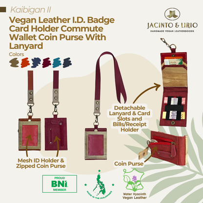 Kaibigan II Vegan Leather ID Badge Card Holder Commute Wallet Coin Purse with Leather Lanyard