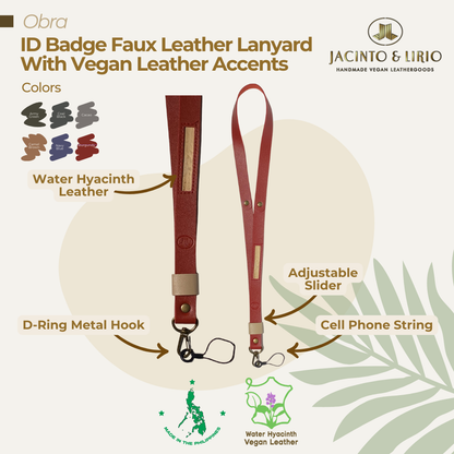 Faux leather lanyard in burgundy with metal accessories designed to secure your belongings. 