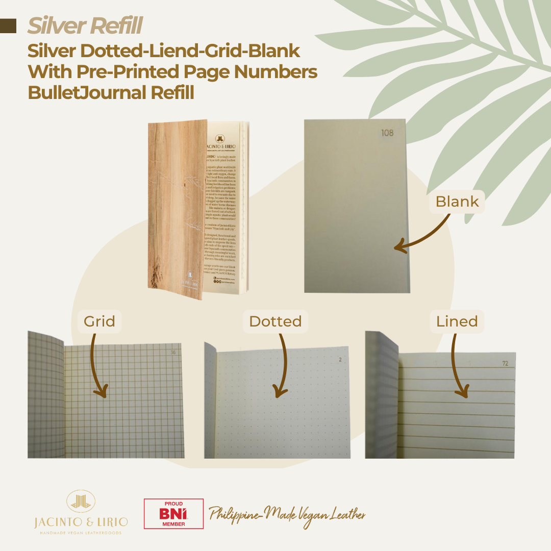 Silver Bullet Journal Inserts with Blank Grid Dotted and Line Pages and Pre-printed Page Numbers Refills - Jacinto & Lirio