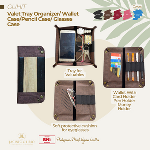 Guhit Vegan Leather Valet Tray Organizer Wallet Pencil Case, Glasses Case