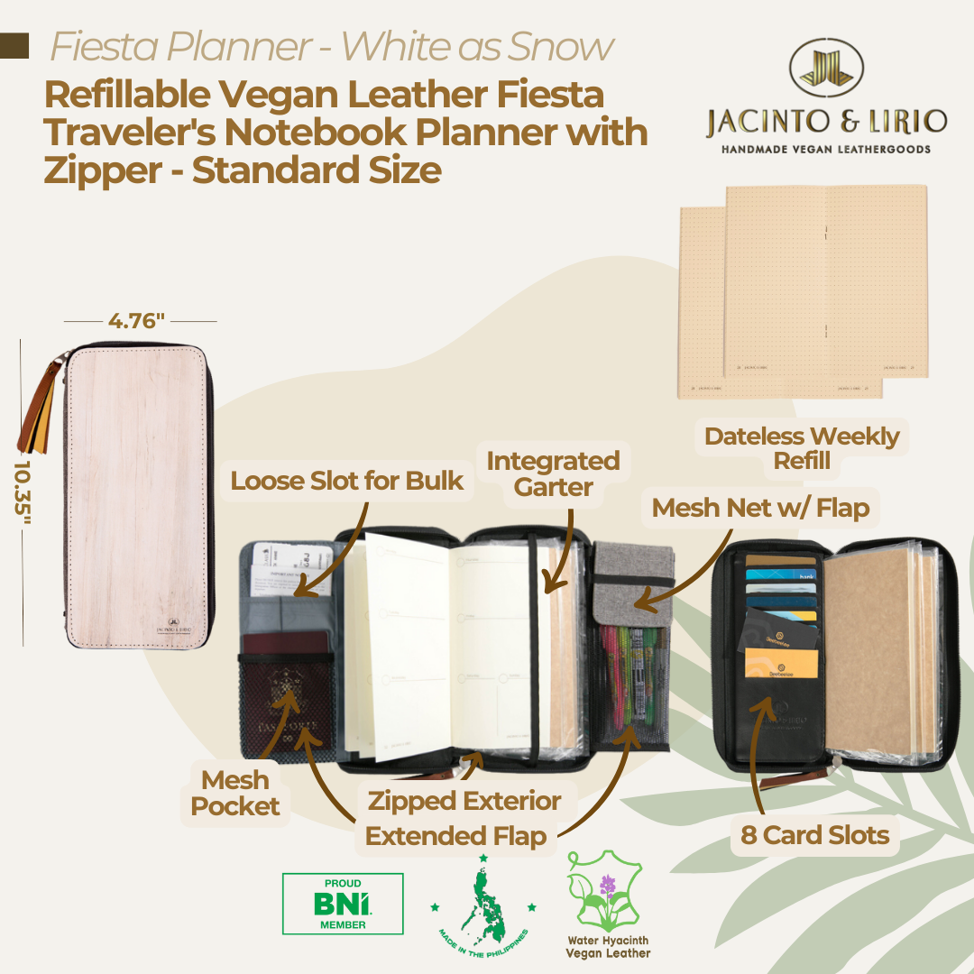 Refillable Vegan Leather Fiesta Traveler's Notebook Planner with Zipper - Standard Size