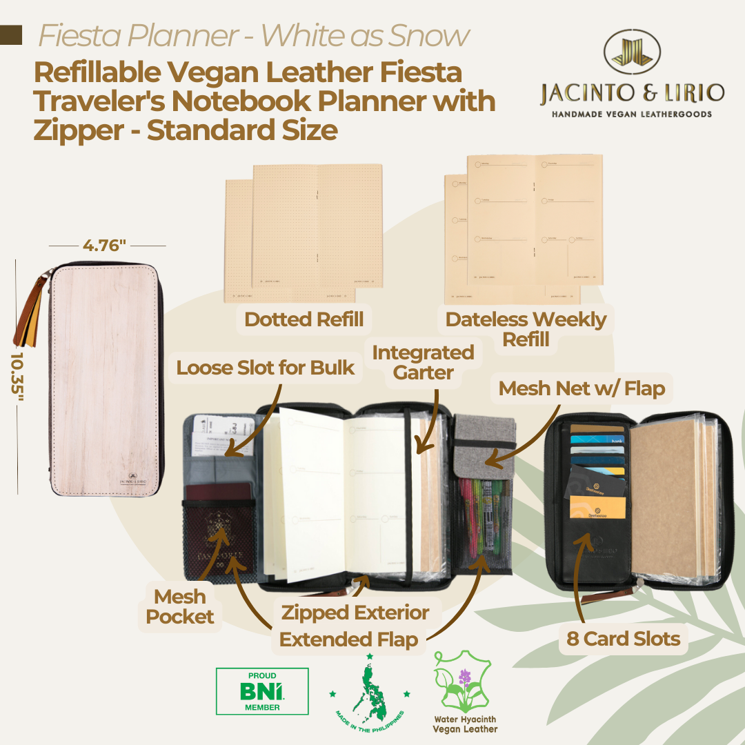 Refillable Vegan Leather Fiesta Traveler's Notebook Planner with Zipper - Standard Size