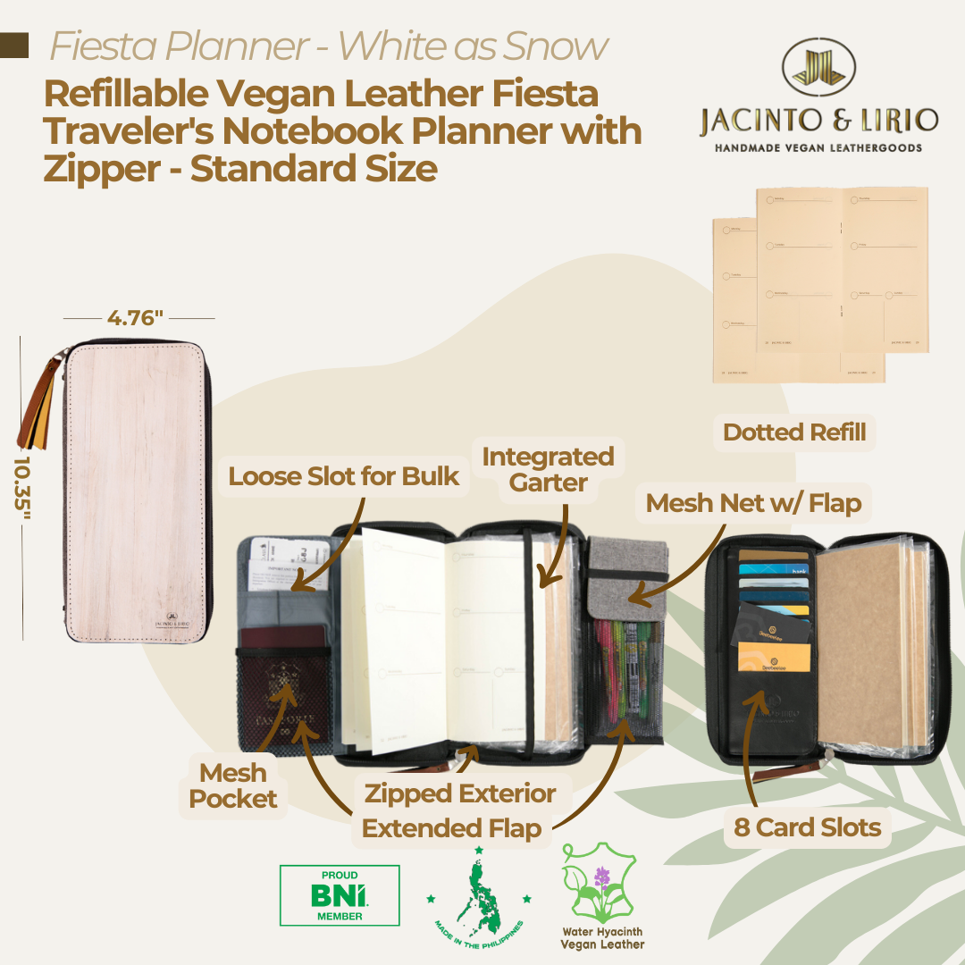 Refillable Vegan Leather Fiesta Traveler's Notebook Planner with Zipper - Standard Size