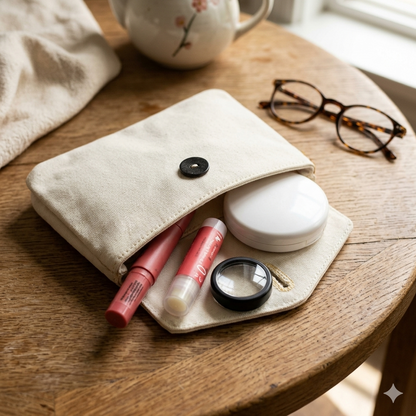 Canvas Pouch with Vegan Leather Flap and Coconut Button