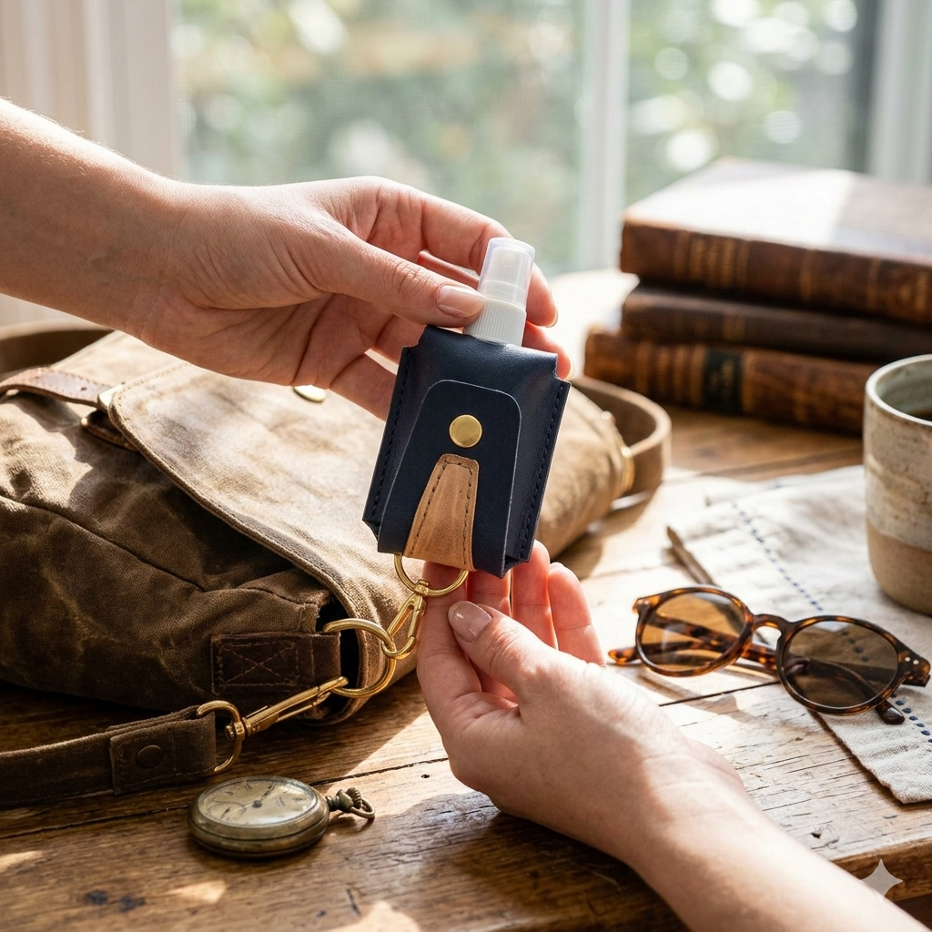 Personalized Vegan Leather Sanitizer with Holder, Sanitizer Holder, Ecoingenuity Inc., Jacinto & Lirio. - Jacinto & Lirio