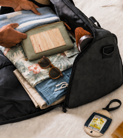 Jacinto & Lirio TADHANA Water Hyacinth Luggage Tag with Stitched Leaf Design & Vegan Leather Strap