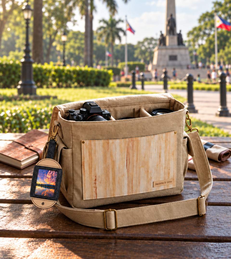 Jacinto & Lirio TADHANA Water Hyacinth Luggage Tag with Stitched Leaf Design & Vegan Leather Strap