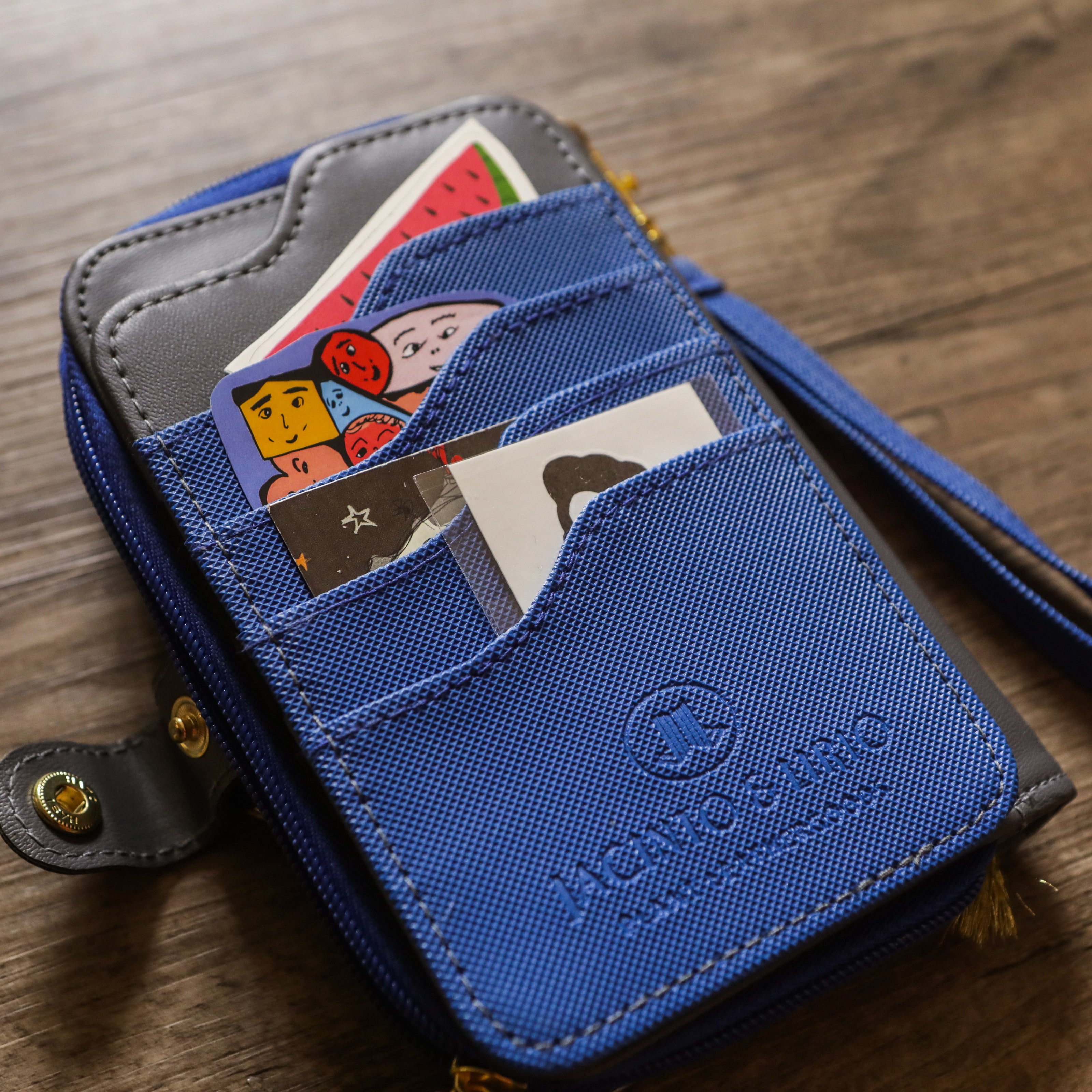 Stickers tucked inside the pocket compartments.