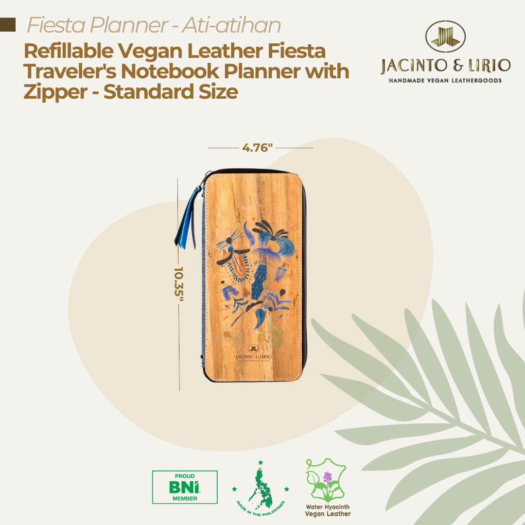 Refillable Vegan Leather Fiesta Traveler's Notebook Planner with Zipper - Standard Size