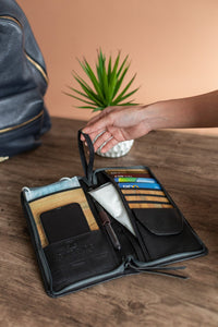 Bucket List Zippered Checkbook Wallet Essentials Purse with Retractable Wristlet - Jacinto & Lirio