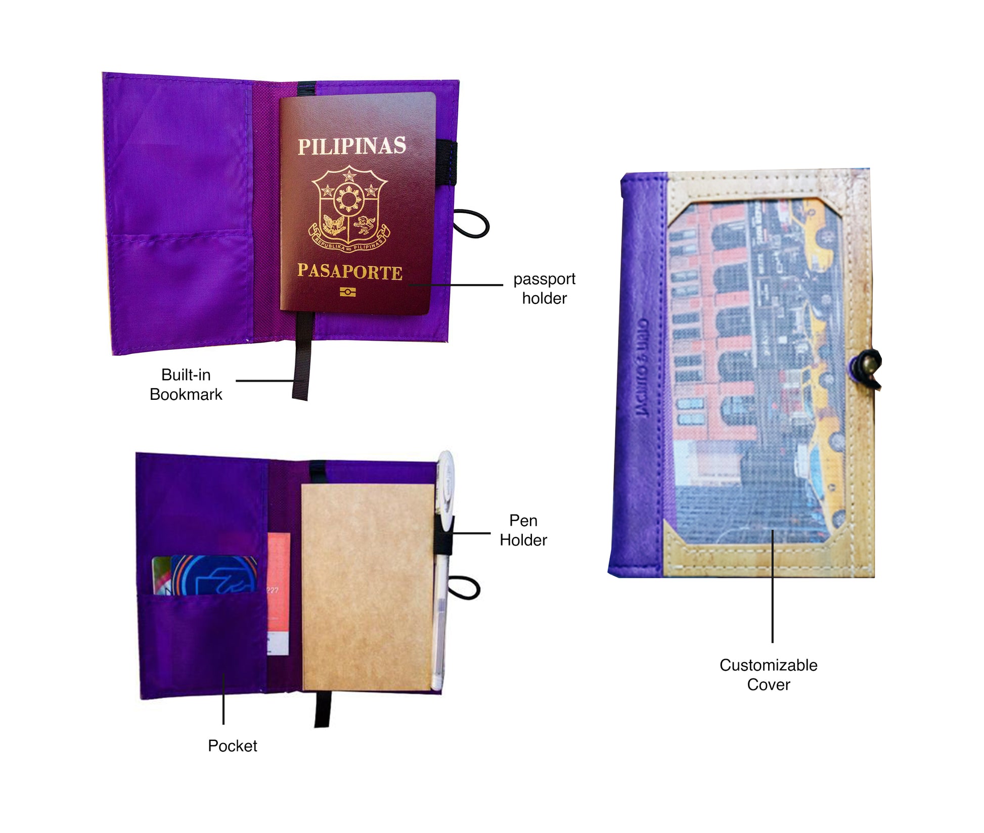 Pinto Mini Personalizable Passport Holder or Refillable Vegan Leather Journal - Jacinto & Lirio Amethyst Violet