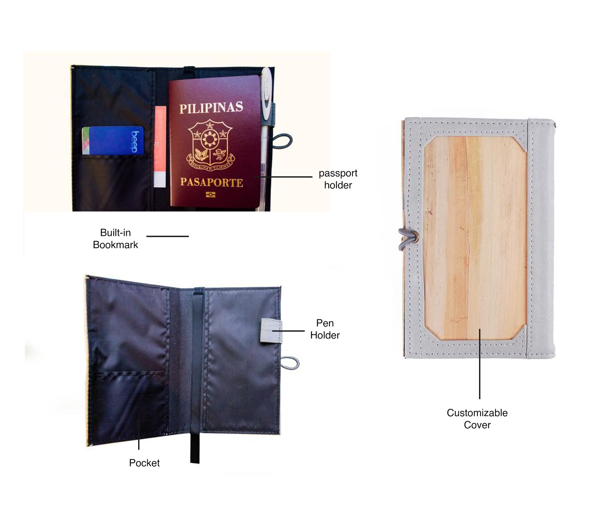 Pinto Mini Personalizable Passport Holder or Refillable Vegan Leather Journal - Jacinto & Lirio Ash Grey