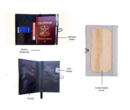 Pinto Mini Personalizable Passport Holder or Refillable Vegan Leather Journal - Jacinto & Lirio Ash Grey