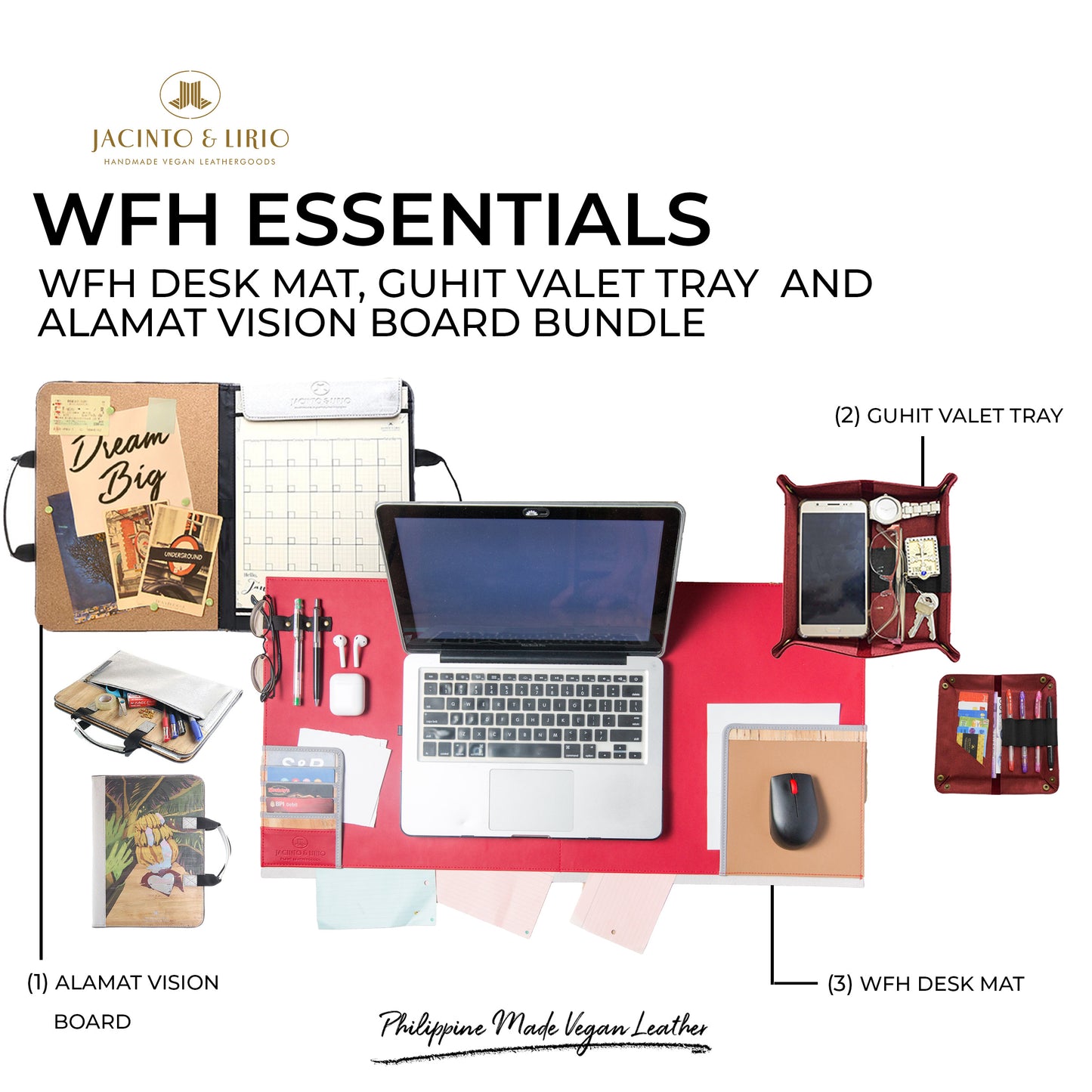 Desk Essentials Bundle: Deskmat + Catchall Tray + Desk Cork Board Clipboard Planner