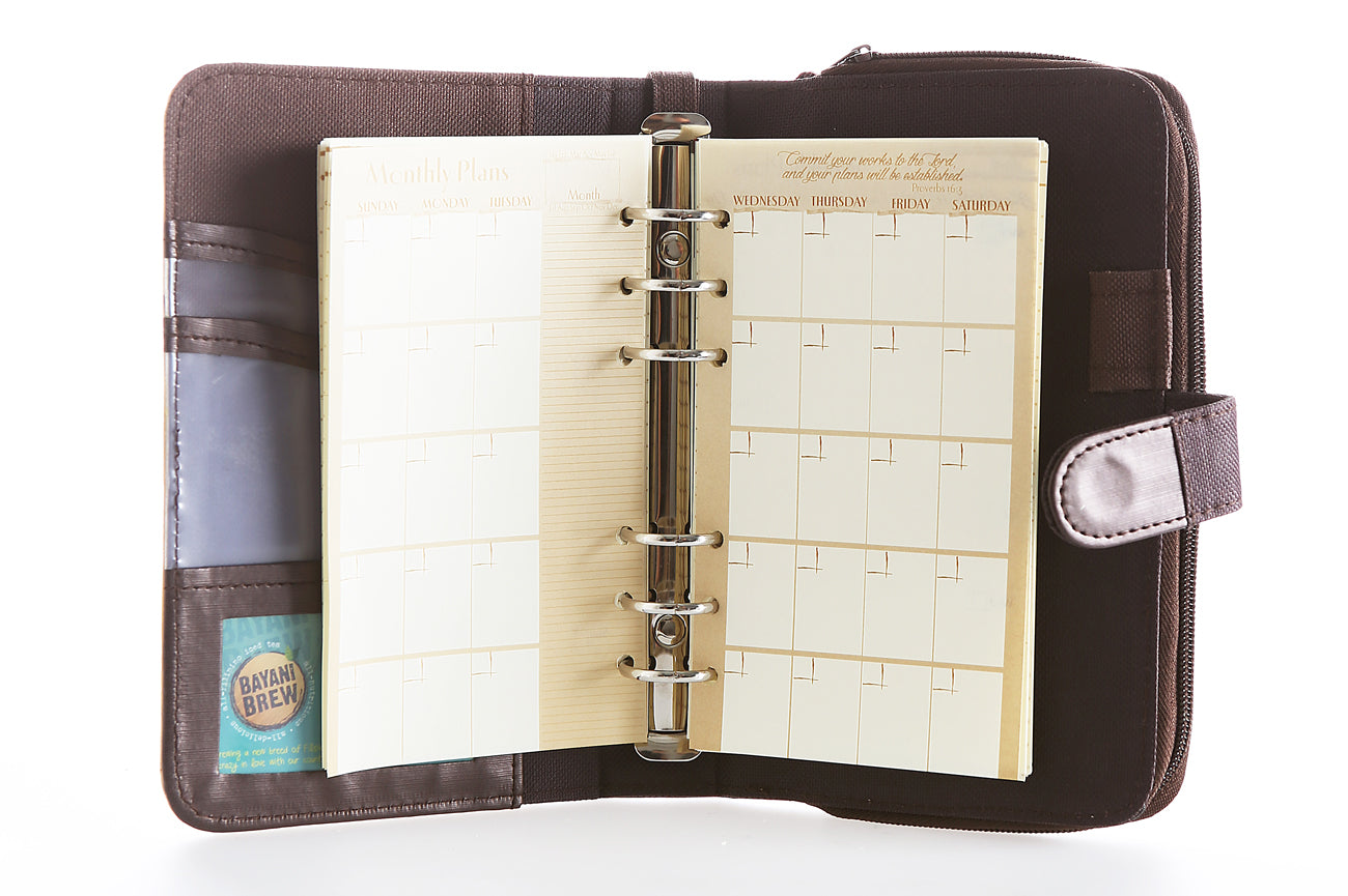 Likhain A6 Ring Binder Dateless Monthly Weekly Planner Wallet Organizer (Choco Brown) - Jacinto & Lirio